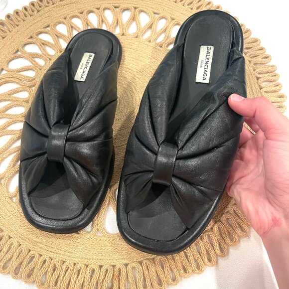 Balenciaga Black Leather Knot Slide Sandals Size EU 37 - Picture 1 of 11